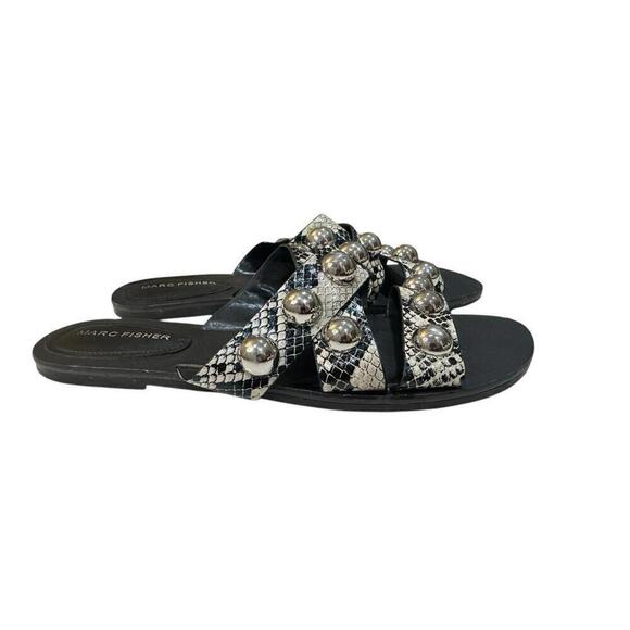 Marc Fisher Bryte Embellished Snakeskin Slide Sandals 9M Studded Strappy Casual - Picture 3 of 6
